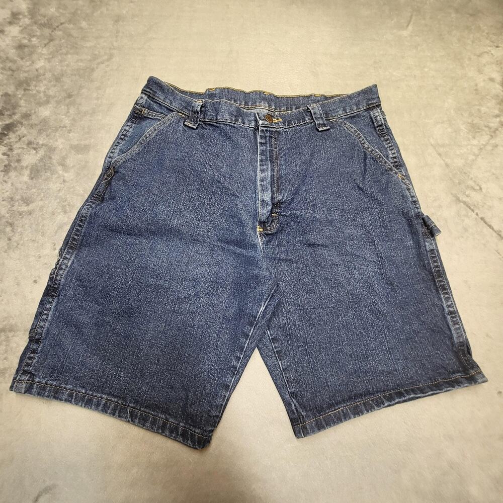 Wrangler Shorts Mens 34 Blue Denim Bermuda Relaxed Fit Pockets Stretch